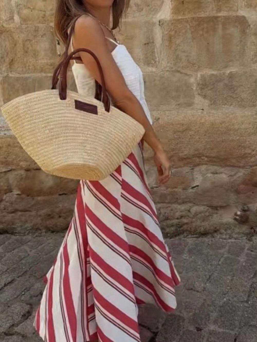 ZARA Cream Red Brown Diagonal Stripe A-Line Asymmetric Skirt! 🌺 - Picture 3 of 16